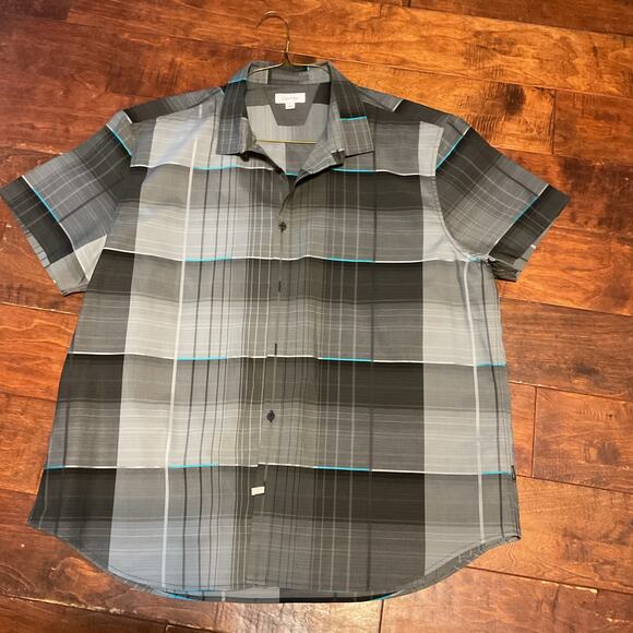 Calvin Klein Men's Bold Gray/Turquoise Check Button Down Sx XXL - Picture 1 of 6